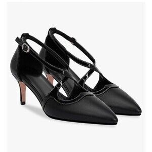 Women's Black Pointed Toe Cross Strappy High Heel Pumps Stylish Comfortable Offi